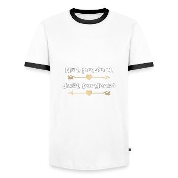 Christliches Design - nicht perfekt, nur vergeben - Männer Kontrast-T-Shirt - Weiß/Schwarz - Vorne - AI Model Female 172 light (172cm) & AI Model Male 178 dark (178cm)