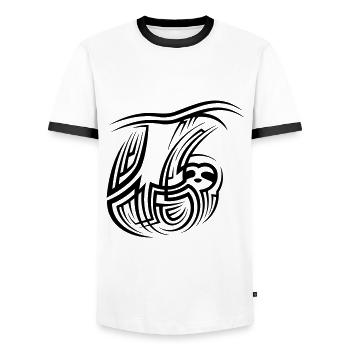 Sloth Tribal Tattoo - Men's Ringer Shirt - white/black - Front - AI Model Female 172 light (172cm) & AI Model Male 178 dark (178cm)