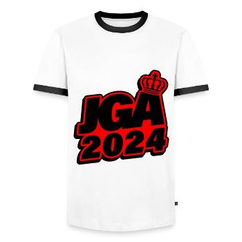 Bachelor party 2024 bachelor party - Men's Ringer Shirt - white/black - Front - AI Model Female 172 light (172cm) & AI Model Male 178 dark (178cm)