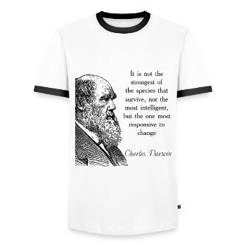 Cite Darwin Biology Theory of Evolution - Men's Ringer Shirt - white/black - Front - AI Model Female 172 light (172cm) & AI Model Male 178 dark (178cm)