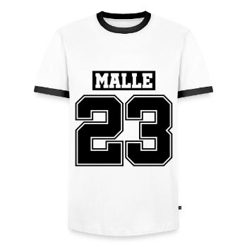 Malle 23 - Männer Kontrast-T-Shirt - Weiß/Schwarz - Vorne - AI Model Female 172 light (172cm) & AI Model Male 178 dark (178cm)