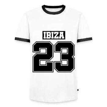 Ibiza 23 - Men's Ringer Shirt - white/black - Front - AI Model Female 172 light (172cm) & AI Model Male 178 dark (178cm)