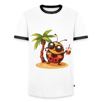 Vacances d’été à la plage Ladybug - T-shirt contrasté Homme - blanc/noir - Devant - AI Model Female 172 light (172cm) & AI Model Male 178 dark (178cm)