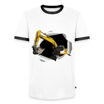 Une excavatrice fouille dans son T-shirt - T-shirt contrasté Homme - blanc/noir - Devant - AI Model Female 172 light (172cm) & AI Model Male 178 dark (178cm)