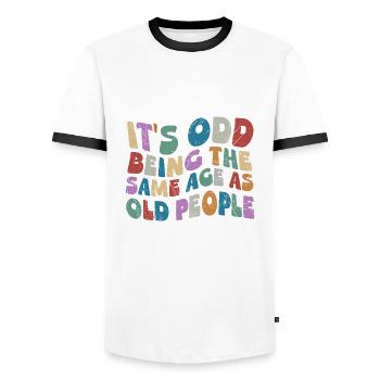 Étrange Avoir Le Même Âge Que Les Personnes Âgées Hippie Rétro Ondulé - T-shirt contrasté Homme - blanc/noir - Devant - AI Model Female 172 light (172cm) & AI Model Male 178 dark (178cm)