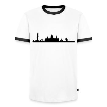 Hanover skyline - silhouette - Lower Saxony - Men's Ringer Shirt - white/black - Front - AI Model Female 172 light (172cm) & AI Model Male 178 dark (178cm)