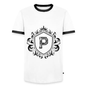 Armoiries de la lettre P - T-shirt contrasté Homme - blanc/noir - Devant - AI Model Female 172 light (172cm) & AI Model Male 178 dark (178cm)