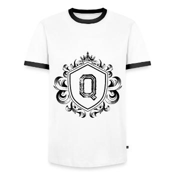Q Lettre Armoiries - T-shirt contrasté Homme - blanc/noir - Devant - AI Model Female 172 light (172cm) & AI Model Male 178 dark (178cm)