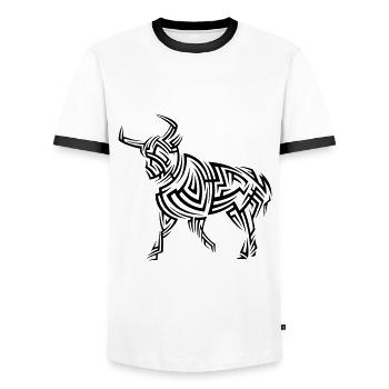 Taurus Tribal Tattoo - Men's Ringer Shirt - white/black - Front - AI Model Female 172 light (172cm) & AI Model Male 178 dark (178cm)