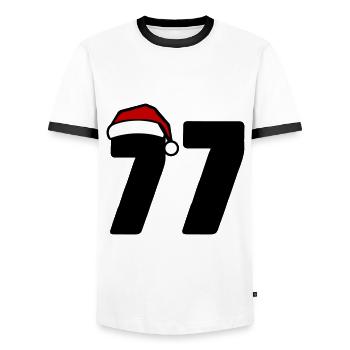 77 Zahl Weihnachten - Männer Kontrast-T-Shirt - Weiß/Schwarz - Vorne - AI Model Female 172 light (172cm) & AI Model Male 178 dark (178cm)