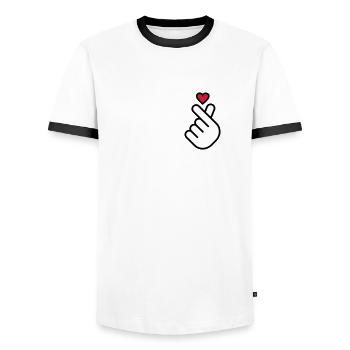 Miniheart Fingerherz - white - red heart - Männer Kontrast-T-Shirt - Weiß/Schwarz - Vorne - AI Model Female 172 light (172cm) & AI Model Male 178 dark (178cm)