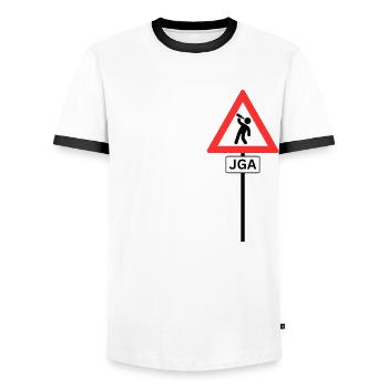 Junggesellenabschied JGA Schild Bier betrunken - Männer Kontrast-T-Shirt - Weiß/Schwarz - Vorne - AI Model Female 172 light (172cm) & AI Model Male 178 dark (178cm)