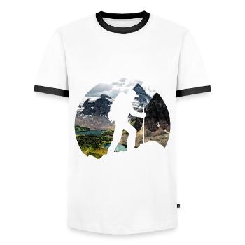 Aventures en plein air Randonnée Randonnée Montagne Montagne - T-shirt contrasté Homme - blanc/noir - Devant - AI Model Female 172 light (172cm) & AI Model Male 178 dark (178cm)