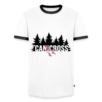 Canicross dogrun "laufen mit Hund" - Männer Kontrast-T-Shirt - Weiß/Schwarz - Vorne - AI Model Female 172 light (172cm) & AI Model Male 178 dark (178cm)