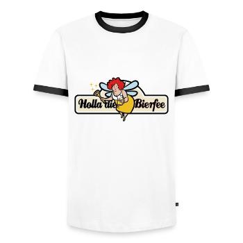 Holla die Bierfee - Biertrinker - Sticker - Männer Kontrast-T-Shirt - Weiß/Schwarz - Vorne - AI Model Female 172 light (172cm) & AI Model Male 178 dark (178cm)