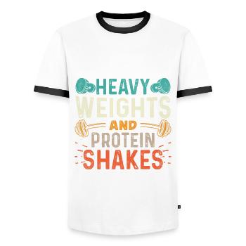 Musculation - Poids lourds et shakes protéinés - T-shirt contrasté Homme - blanc/noir - Devant - AI Model Female 172 light (172cm) & AI Model Male 178 dark (178cm)