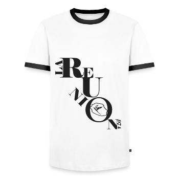 Logo Sitzung METIS 03 v2 - Männer Kontrast-T-Shirt - Weiß/Schwarz - Vorne - AI Model Female 172 light (172cm) & AI Model Male 178 dark (178cm)