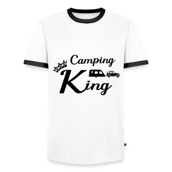 camping - Men's Ringer Shirt - white/black - Front - AI Model Female 172 light (172cm) & AI Model Male 178 dark (178cm)