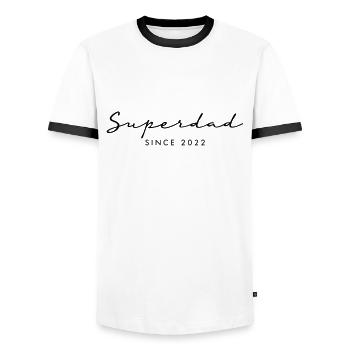 Superdad Papa Father 2022 - Men's Ringer Shirt - white/black - Front - AI Model Female 172 light (172cm) & AI Model Male 178 dark (178cm)