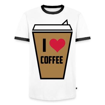 I love coffee 3 - Men's Ringer Shirt - white/black - Front - AI Model Female 172 light (172cm) & AI Model Male 178 dark (178cm)