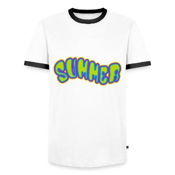 Été - soleil - vacances - bonne humeur - T-shirt contrasté Homme - blanc/noir - Devant - AI Model Female 172 light (172cm) & AI Model Male 178 dark (178cm)