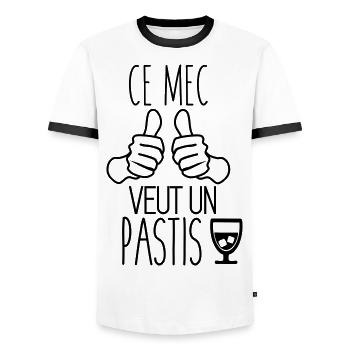 Ce mec veut un pastis humour citations alcool - T-shirt contrasté Homme - blanc/noir - Devant - AI Model Female 172 light (172cm) & AI Model Male 178 dark (178cm)