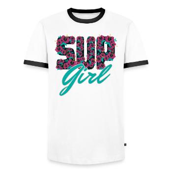SUP Girl for Stand Up Paddle Girls and Women - Men's Ringer Shirt - white/black - Front - AI Model Female 172 light (172cm) & AI Model Male 178 dark (178cm)