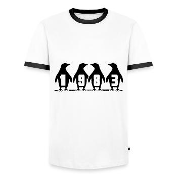 1983 Birthday Penguin Party Winter Swimmers - Men's Ringer Shirt - white/black - Front - AI Model Female 172 light (172cm) & AI Model Male 178 dark (178cm)