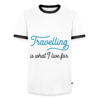 travellingiswhat - Men's Ringer Shirt - white/black - Front - AI Model Female 172 light (172cm) & AI Model Male 178 dark (178cm)