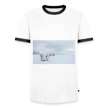 Majestic polar bear in the Arctic 🐻❄️ - Men's Ringer Shirt - white/black - Front - AI Model Female 172 light (172cm) & AI Model Male 178 dark (178cm)