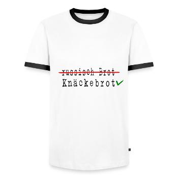 knäckebrot support UKRAINE slava ukraini "Boykott" - Männer Kontrast-T-Shirt - Weiß/Schwarz - Vorne - AI Model Female 172 light (172cm) & AI Model Male 178 dark (178cm)