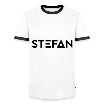 Prénom Stefan - T-shirt contrasté Homme - blanc/noir - Devant - AI Model Female 172 light (172cm) & AI Model Male 178 dark (178cm)