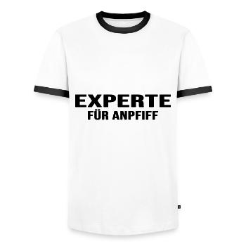 Fußball Fußballexperte vorm Anpfiff Fußballregeln - Männer Kontrast-T-Shirt - Weiß/Schwarz - Vorne - AI Model Female 172 light (172cm) & AI Model Male 178 dark (178cm)