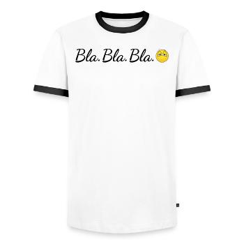 Blah Blah Blah Blahblahblah Blablabla Bla Bla Bla - Men's Ringer Shirt - white/black - Front - AI Model Female 172 light (172cm) & AI Model Male 178 dark (178cm)