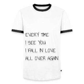 EYERY TIME I SEE YOU I FALL IN LOVE ALL OVER AGAIN - Men's Ringer Shirt - white/black - Front - AI Model Female 172 light (172cm) & AI Model Male 178 dark (178cm)