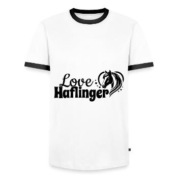 Haflinger amour coeur tête de cheval - T-shirt contrasté Homme - blanc/noir - Devant - AI Model Female 172 light (172cm) & AI Model Male 178 dark (178cm)