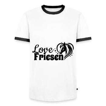Friesen Love Herz Pferdekopf - Männer Kontrast-T-Shirt - Weiß/Schwarz - Vorne - AI Model Female 172 light (172cm) & AI Model Male 178 dark (178cm)