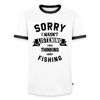 Fishing Joke Hobbies - Funny Quotes Gift - Men's Ringer Shirt - white/black - Front - AI Model Female 172 light (172cm) & AI Model Male 178 dark (178cm)