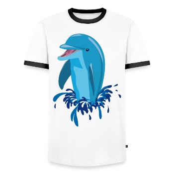 Laughing dolphin blue - Men's Ringer Shirt - white/black - Front - AI Model Female 172 light (172cm) & AI Model Male 178 dark (178cm)