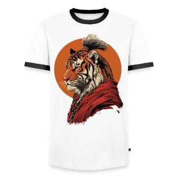 Moine Tigre - T-shirt contrasté Homme - blanc/noir - Devant - AI Model Female 172 light (172cm) & AI Model Male 178 dark (178cm)