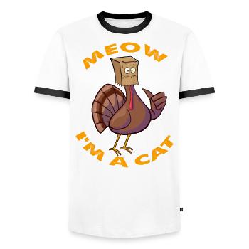 Thanksgiving Drôle de dinde Faux chat Rétro Femmes Hommes - T-shirt contrasté Homme - blanc/noir - Devant - AI Model Female 172 light (172cm) & AI Model Male 178 dark (178cm)