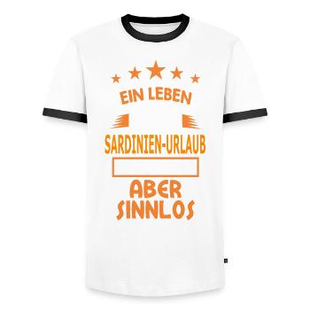 SARDINIEN-URLAUB - Männer Kontrast-T-Shirt - Weiß/Schwarz - Vorne - AI Model Female 172 light (172cm) & AI Model Male 178 dark (178cm)