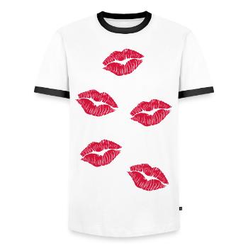 cinq bouches de baiser - T-shirt contrasté Homme - blanc/noir - Devant - AI Model Female 172 light (172cm) & AI Model Male 178 dark (178cm)