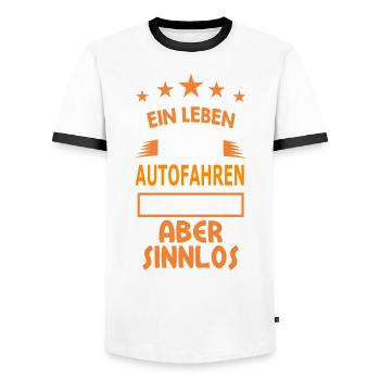 autofahren - Männer Kontrast-T-Shirt - Weiß/Schwarz - Vorne - AI Model Female 172 light (172cm) & AI Model Male 178 dark (178cm)