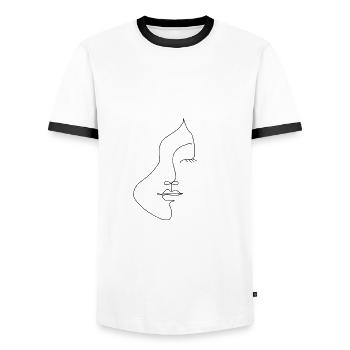 Line art woman face - Men's Ringer Shirt - white/black - Front - AI Model Female 172 light (172cm) & AI Model Male 178 dark (178cm)