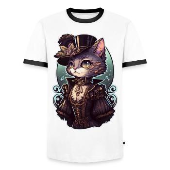 Viktorianische Steampunk Katze - Männer Kontrast-T-Shirt - Weiß/Schwarz - Vorne - AI Model Female 172 light (172cm) & AI Model Male 178 dark (178cm)