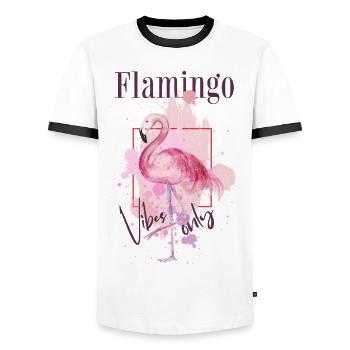 Flamingo Vibes Oiseau Exotique Été Rose Rose - T-shirt contrasté Homme - blanc/noir - Devant - AI Model Female 172 light (172cm) & AI Model Male 178 dark (178cm)