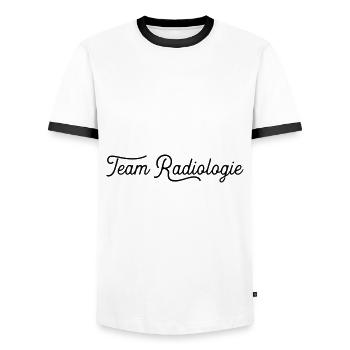 radiology team - Men's Ringer Shirt - white/black - Front - AI Model Female 172 light (172cm) & AI Model Male 178 dark (178cm)