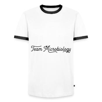 teammicro - Men's Ringer Shirt - white/black - Front - AI Model Female 172 light (172cm) & AI Model Male 178 dark (178cm)