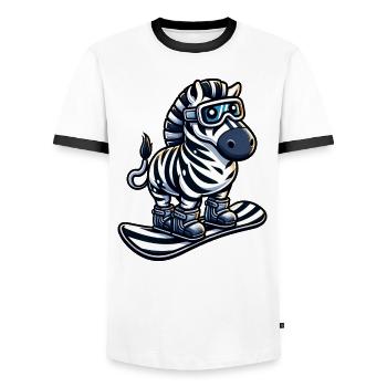 Zebra Snowboard Champion - Climb the Mountain in Style - Men's Ringer Shirt - white/black - Front - AI Model Female 172 light (172cm) & AI Model Male 178 dark (178cm)